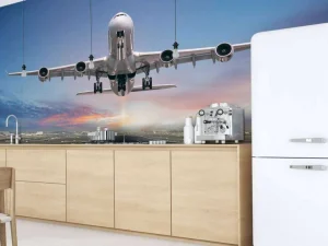 Clearance Vliegtuig stijgt op van het vliegveld fotobehang Transport