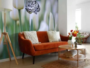 New Vlinder op een witte tulp fotobehang Dieren | Bloemen
