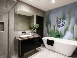 New Vlinder op een witte tulp fotobehang Dieren | Bloemen
