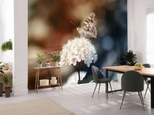 Outlet Vlinder op witte bloem fotobehang Dieren | Bloemen