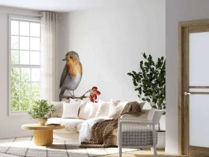 Clearance Vogeltje op een takje met een witte achtergrond fotobehang Hobbykamer | Gang