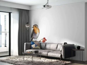 Clearance Vogeltje op een takje met een witte achtergrond fotobehang Hobbykamer | Gang
