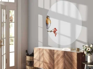 Clearance Vogeltje op een takje met een witte achtergrond fotobehang Hobbykamer | Gang