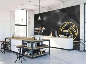 Fashion Volleybal design met een donkere achtergrond fotobehang Tienerkamer | Sport