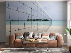 Clearance Volleybalnet op een Tropisch strand fotobehang Tienerkamer