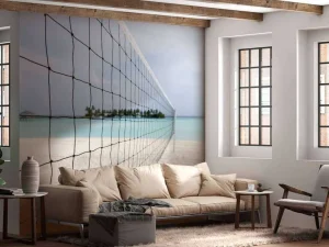 Clearance Volleybalnet op een Tropisch strand fotobehang Tienerkamer