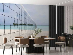 Clearance Volleybalnet op een Tropisch strand fotobehang Tienerkamer