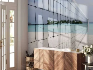 Clearance Volleybalnet op een Tropisch strand fotobehang Tienerkamer