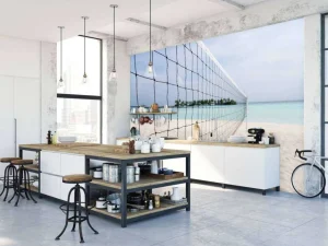 Clearance Volleybalnet op een Tropisch strand fotobehang Tienerkamer