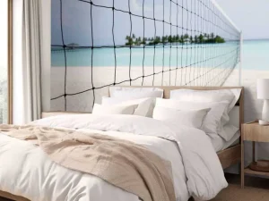 Clearance Volleybalnet op een Tropisch strand fotobehang Tienerkamer