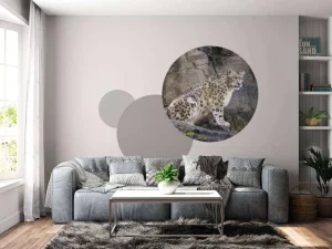 Discount Volwassen sneeuwluipaard op een rots fotobehang Dieren