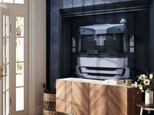 Clearance Vrachtwagens in garageboxen fotobehang Tienerkamer | Kinderkamer