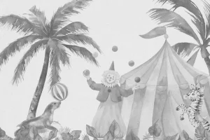 Online Vrolijke circus dieren grijs Kinderkamer