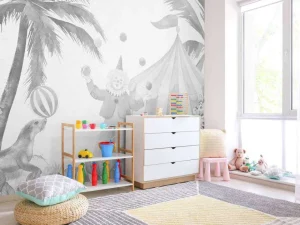 Online Vrolijke circus dieren grijs Kinderkamer