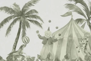 Outlet Vrolijke circus dieren in groen Kinderkamer | Dieren