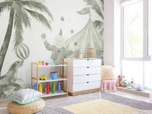 Outlet Vrolijke circus dieren in groen Kinderkamer | Dieren