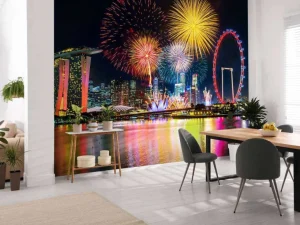 Sale Vuurwerkshow in Singapore fotobehang Architectuur