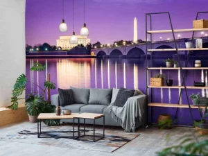 New Washington met een paars effect fotobehang Architectuur