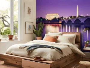New Washington met een paars effect fotobehang Architectuur