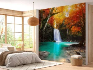 Clearance Waterval in het diepe woud fotobehang Bloemen