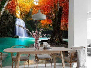 Clearance Waterval in het diepe woud fotobehang Bloemen
