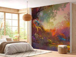 Online Wazig kleurrijk landschap schilderij fotobehang Kunst & Design