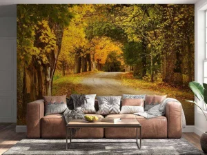 Clearance Weg met Bomen in de Herfst fotobehang Bloemen | 3d