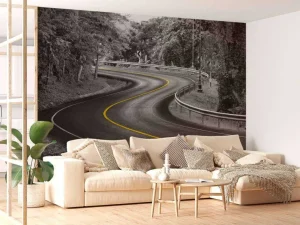 Sale Weg met een gele streep fotobehang Architectuur
