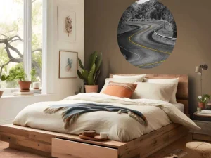 Sale Weg met een gele streep fotobehang Architectuur