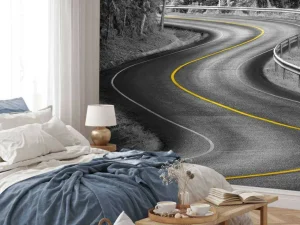 Sale Weg met een gele streep fotobehang Architectuur