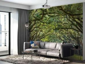 Fashion Weg met Eiken Bomen fotobehang Bloemen | 3d