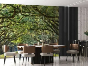 Fashion Weg met Eiken Bomen fotobehang Bloemen | 3d