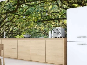 Fashion Weg met Eiken Bomen fotobehang Bloemen | 3d
