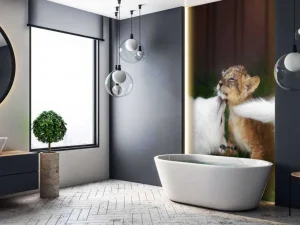 Best Welpje speelt met Zwitserse witte herders fotobehang Dieren
