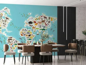 Discount Wereldkaard met dieren fotobehang Babykamer | Dieren
