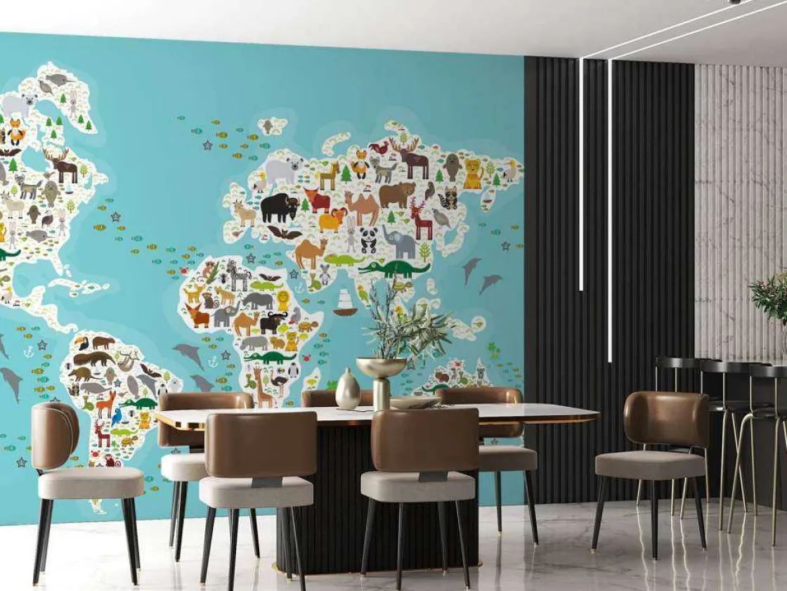 wereldkaard_met_dieren_fo_10.webp Discount Wereldkaard met dieren fotobehang Babykamer | Dieren