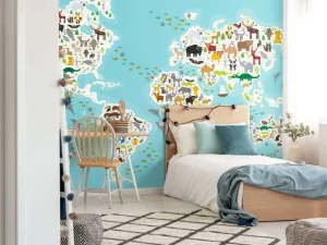 Discount Wereldkaard met dieren fotobehang Babykamer | Dieren