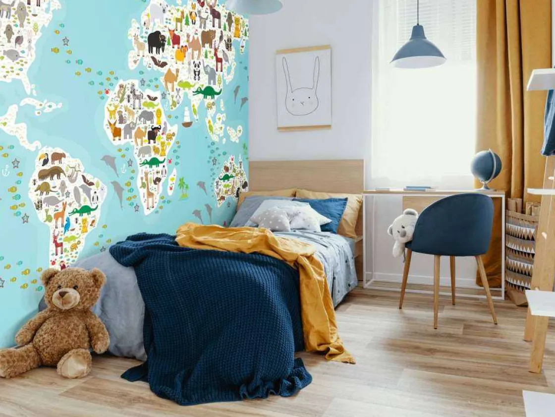 wereldkaard_met_dieren_fo_6.webp Discount Wereldkaard met dieren fotobehang Babykamer | Dieren