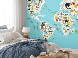 Discount Wereldkaard met dieren fotobehang Babykamer | Dieren