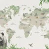 Fashion Wereldkaart met bamboe en panda's Kinderkamer
