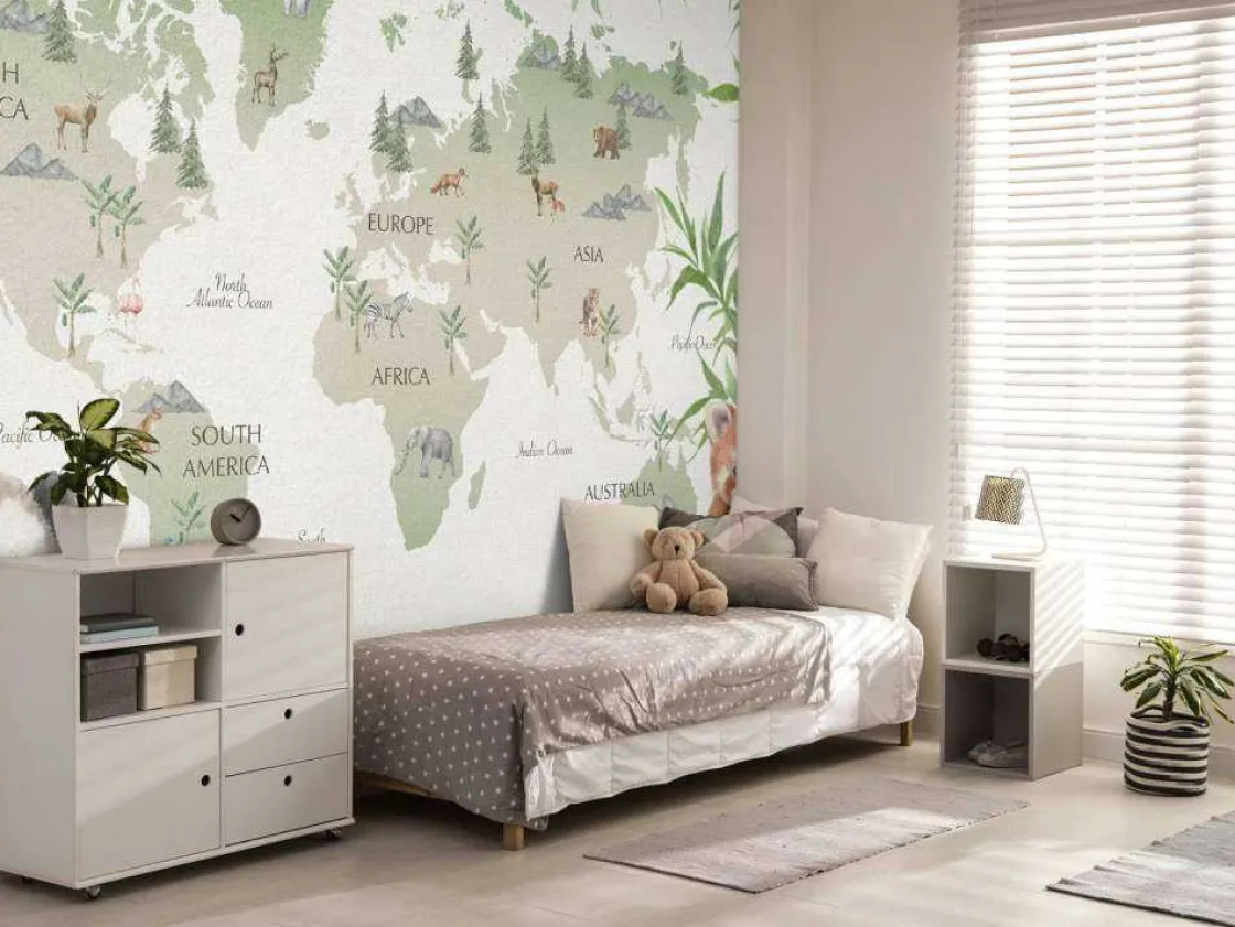 wereldkaart_met_bamboe_en_1.webp Fashion Wereldkaart met bamboe en panda's Kinderkamer