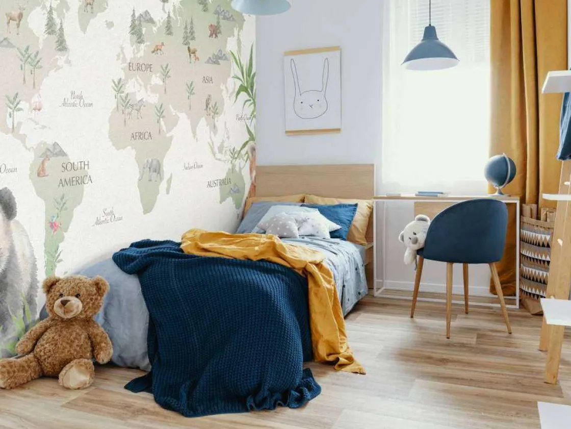 wereldkaart_met_bamboe_en_2.webp Fashion Wereldkaart met bamboe en panda's Kinderkamer