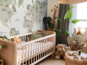 Fashion Wereldkaart met bamboe en panda's Kinderkamer