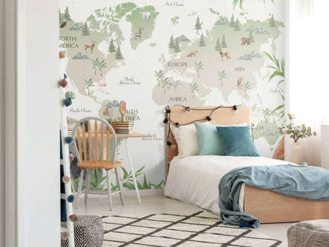 wereldkaart_met_bamboe_en_4.webp Fashion Wereldkaart met bamboe en panda's Kinderkamer