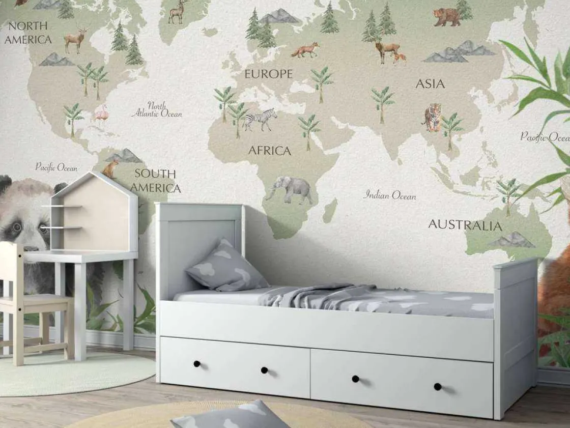 wereldkaart_met_bamboe_en_5.webp Fashion Wereldkaart met bamboe en panda's Kinderkamer