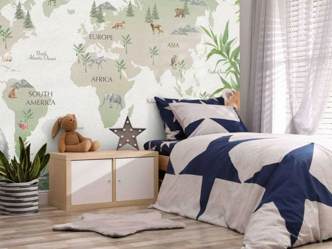 wereldkaart_met_bamboe_en_6.webp Fashion Wereldkaart met bamboe en panda's Kinderkamer