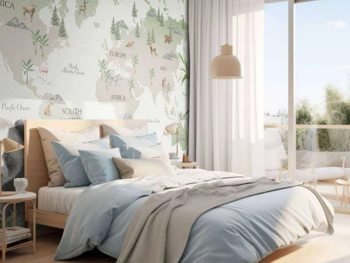 wereldkaart_met_bamboe_en_8.webp Fashion Wereldkaart met bamboe en panda's Kinderkamer