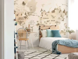 Discount Wereldkaart met dino's beige Kinderkamer