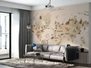 Discount Wereldkaart met dino's beige Kinderkamer