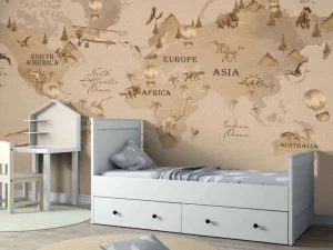 Sale Wereldkaart met dino's taupe Kinderkamer